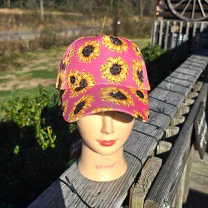 Ladies Pink Sunflower BLING Hat NEW No Tags